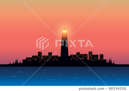 marine life lighthouse seascape on city background marine life lighthouse seascape on city background 90554550