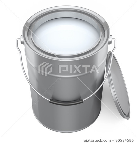 Open metal can or buckets of paint with handle on white background. Open metal can or buckets of paint with handle on white background. 90554596
