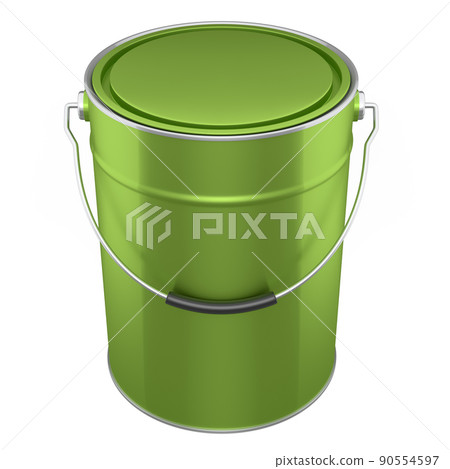 Closed metal can or buckets of paint with handle on white background. 90554597