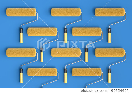 Set of paint rollers for painting walls and renovating apartment on blue. 90554605