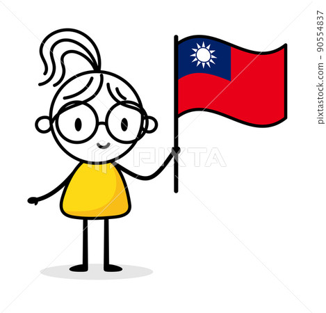 Woman holding flag of Taiwan isolated on white background. Hand drawn doodle line art man. Concept of country. Vector stock illustration. Woman holding flag of Taiwan isolated on white background. Hand drawn doodle line art man. Concept of country. Vector stock illustration. 90554837