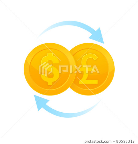 Flat illustration with gold currency exchange Dollar to Pound concept design. Vector illustration Flat illustration with gold currency exchange Dollar to Pound concept design. Vector illustration 90555312