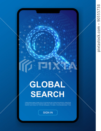 Magnifying glass 3d polygonal symbol template. Low poly Analysis tool illustration for mobile app page design. Loupe illustration concept. Magnifying glass 3d polygonal symbol template. Low poly Analysis tool illustration for mobile app page design. Loupe illustration concept. 90555738