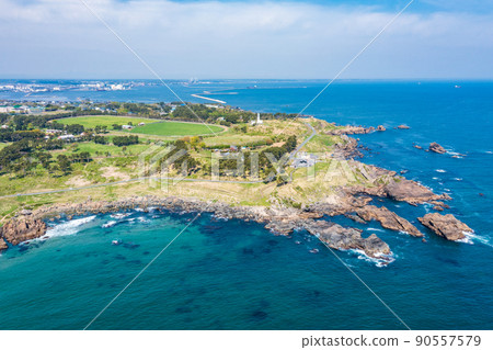 Aerial view "Aomori Prefecture" Hachinohe City, beautiful Tanesashi coastal scenery 90557579