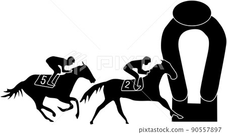 Silhouette of running horse racing 90557897