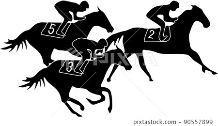 Competing horse racing silhouette 90557899