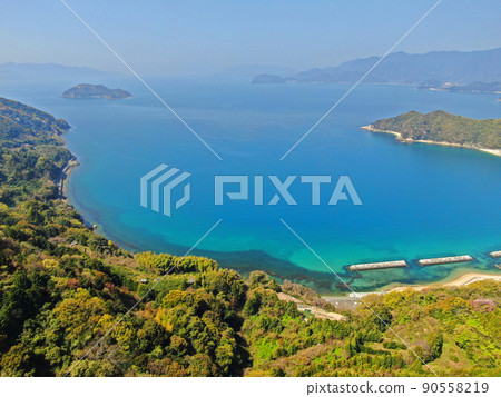 Aerial view of the sea outside from Yashiro Island's Sunset Hill Observatory 90558219