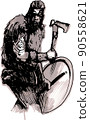 Sketch of viking warrior in full with ax aggressively attacks 90558621