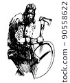 Sketch of viking warrior in full with ax aggressively attacks 90558622