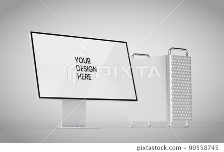 Computer screen on white background mock up. Computer modern monitor design. mock up isolated on gray background PSD. Save with clipping path. Computer screen on white background mock up. Computer modern monitor design. mock up isolated on gray background PSD. Save with clipping path. 90558745