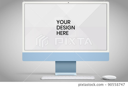 Computer screen on white background mock up. Computer modern monitor design. mock up isolated on gray background PSD. Save with clipping path. 90558747