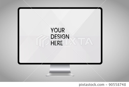 Computer screen on white background mock up. Computer modern monitor design. mock up isolated on gray background PSD. Save with clipping path. 90558748