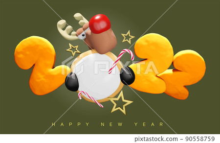 New 2022 Year is coming. Deer with gift 90558759