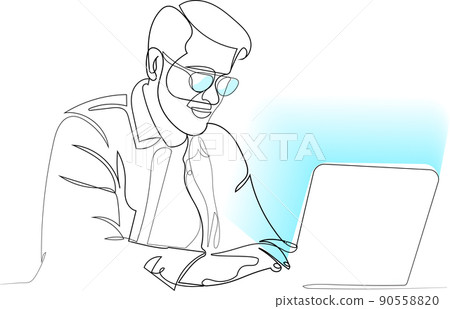 Businessman wearing glasses using laptop 90558820