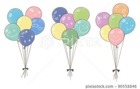 插圖集 6 個柔和的彩色氣球 90558846