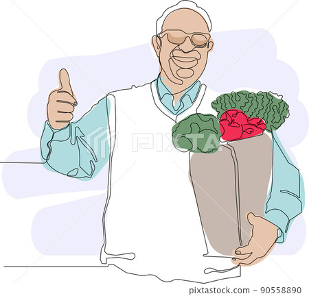 Minimal outline concept of man holding grocery bag Minimal outline concept of man holding grocery bag 90558890