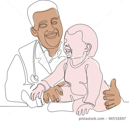 Single continuous line drawing of young male pediatric doctor 90558897