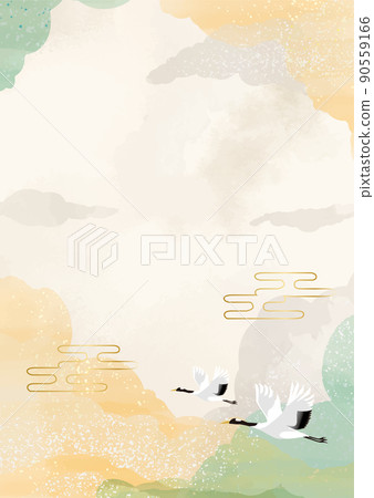 Watercolor Japanese background material New Year Japanese pattern Japanese background frame wallpaper texture 90559166