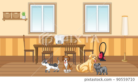 Set of different domestic animals in kitchen 90559710