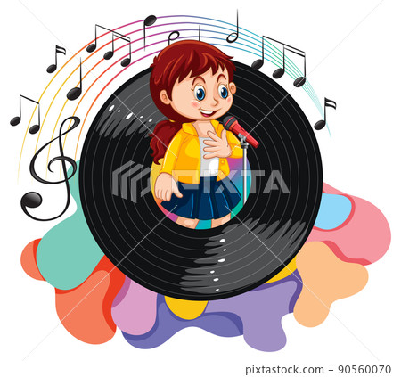 A girl cartoon character with music melody symbol cartoon A girl cartoon character with music melody symbol cartoon 90560070