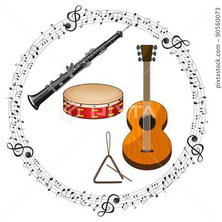 Musical instrument with music melody symbol cartoon 90560073