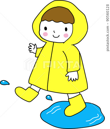 Illustration of a child walking in a raincoat Illustration of a child walking in a raincoat 90560128