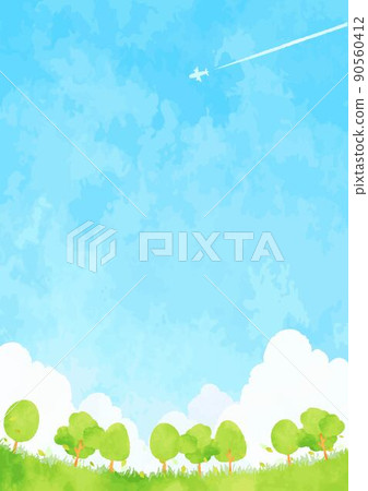 Simple and beautiful blue sky and forest landscape illustration 90560412