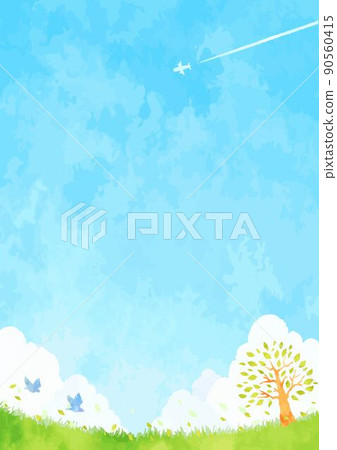Gentle hand-painted plants and sky landscape illustrations 90560415