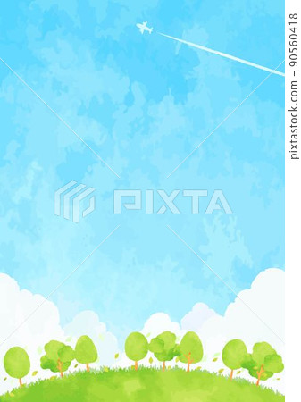 Landscape illustration of refreshing blue sky, forest and meadow 90560418