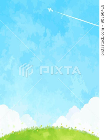 Hand drawn illustration of simple hills and blue sky 90560419