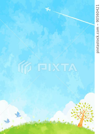 Beautiful hand-painted trees and blue sky landscape illustration 90560421