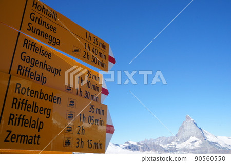 Swiss Alps Matterhorn and sign Swiss Alps Matterhorn and sign 90560550