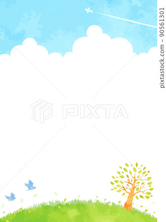 Landscape illustration of hills, trees and blue sky Landscape illustration of hills, trees and blue sky 90561301