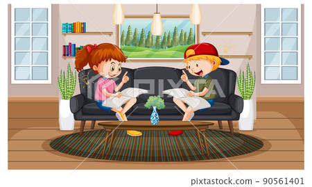 Children reading books at home Children reading books at home 90561401