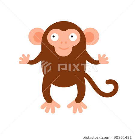 Cute little monkey isolated. Cartoon animal character for kids cards, baby shower, invitation, poster, t-shirt, house decor. Vector stock illustration 90561431