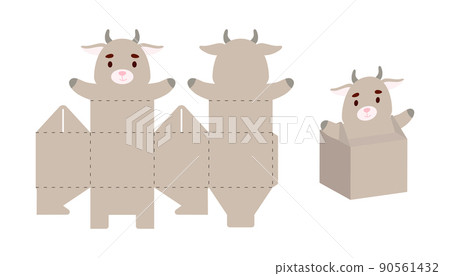 Simple packaging favor box goat design for sweets, candies, small presents. Party package template for any purposes, birthday, baby shower. Print, cut out, fold, glue. Vector stock illustration. 90561432
