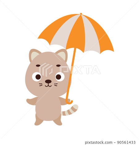 Cute little cat with umbrella. Cartoon animal character for kids t-shirts, nursery decoration, baby shower, greeting card, invitation, house interior. Vector illustration 90561433