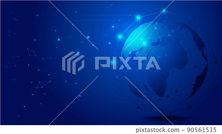 Space starry sky, black line contact, indigo color world network technology background 90561515