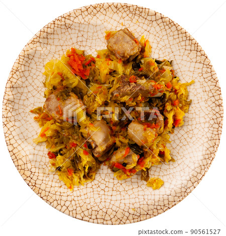 Appetizing cabbage stewed with pork meat on plate Appetizing cabbage stewed with pork meat on plate 90561527
