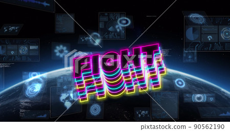 Image of fight text and data processing with globe on black background Image of fight text and data processing with globe on black background 90562190