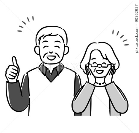 Monochrome illustration of a happy senior couple Monochrome illustration of a happy senior couple 90562937