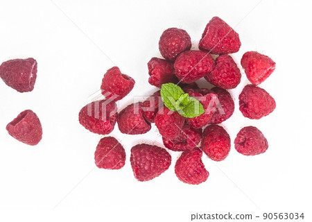 Fresh raspberries on white background Fresh raspberries on white background 90563034