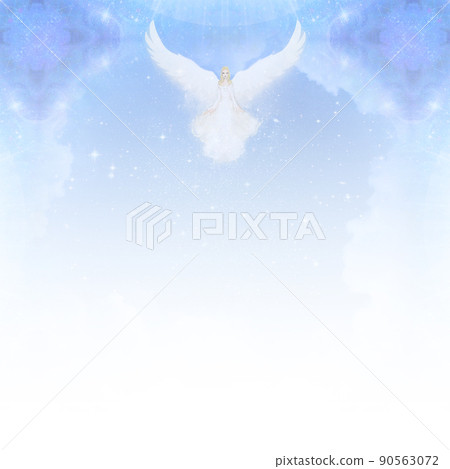 Beautiful feather angel floating on a fantastic pale blue background 90563072