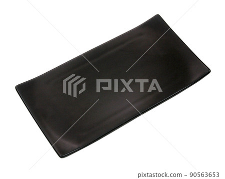 Empty black rectangle ceramic plate with rough texture isolated on white background 90563653