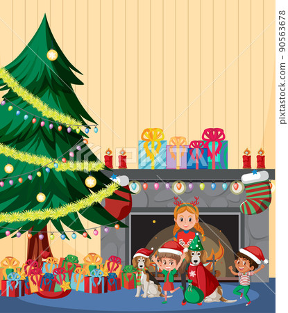 Christmas theme with children and presents Christmas theme with children and presents 90563678