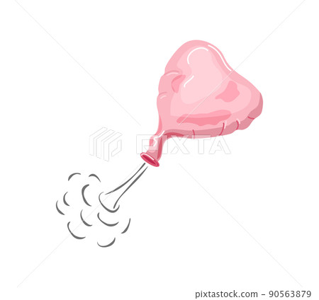 Heart Balloon deflates, flies away. Scientific experiment. Vector cartoon illustration. 90563879