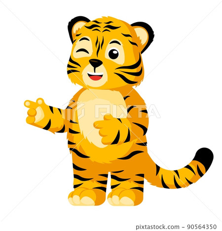 Cute little Tiger winking isolated. Character cartoon striped tiger flirtin. 90564350