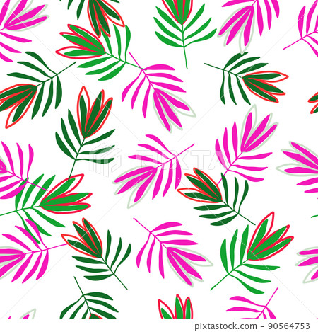 Tropical flowers seamless pattern. Tropical palm leaves wallpaper. 90564753