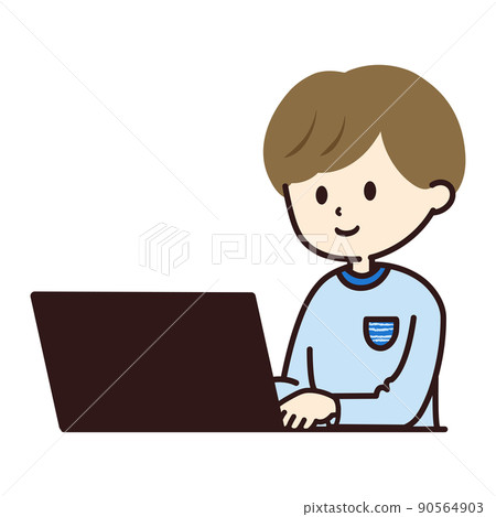 A boy using a personal computer - Stock Illustration [90564903] - PIXTA