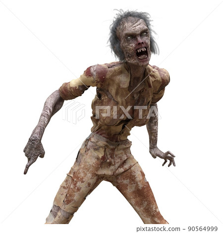 Zombie girl isolated white background 3d illustration 90564999